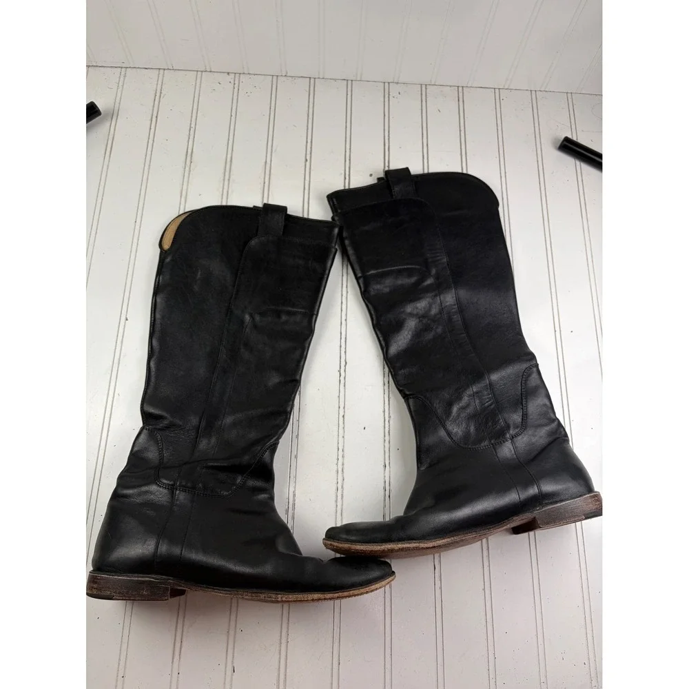Frye Vintage Paige Black Leather Tall Equestrian Riding Boots Women's Size 9.5